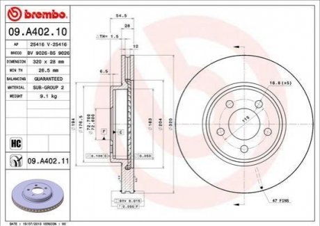 09.A402.11 Brembo Гальмівний диск