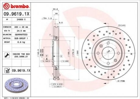 09.9619.1X Brembo Гальмівний диск