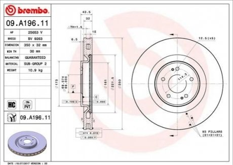 09.A196.11 Brembo Гальмівний диск