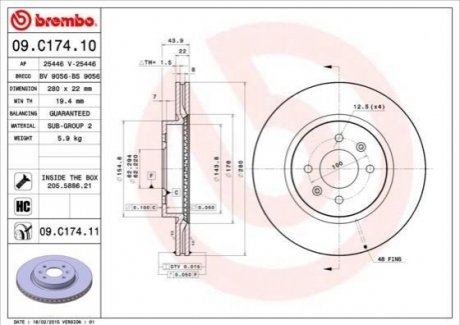 09.C174.11 Brembo Гальмівний диск