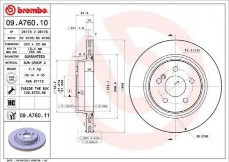 09.A760.11 Brembo Гальмівний диск