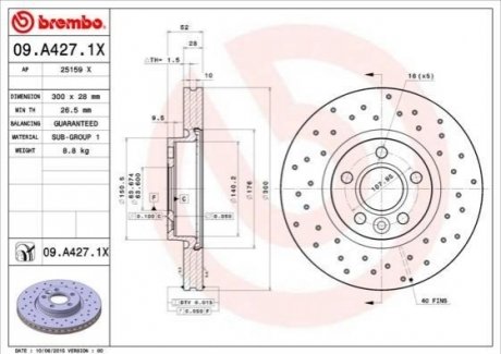 09.A427.1X Brembo Гальмівний диск