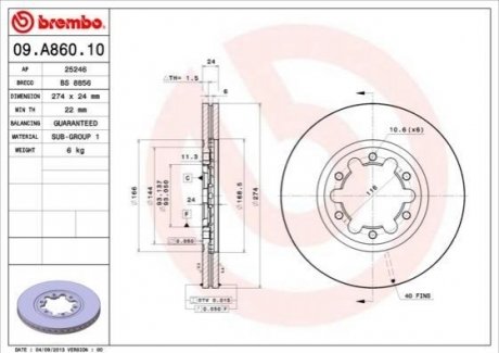 09.A860.10 Brembo Гальмівний диск