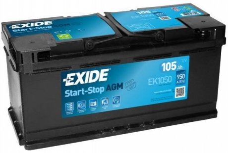 EK1050 Exide АКБ 6СТ-105 R+ (пт950) (необслуж)(392х175х190) AGM Exide (Start/Stop)