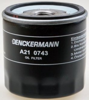 A210743 Denckermann  Фильтр масляный двигателя VW GOLF VI, VII, SKODA FABIA III 1.0-1.5 TSI 12- (пр-во DENCKERMANN)