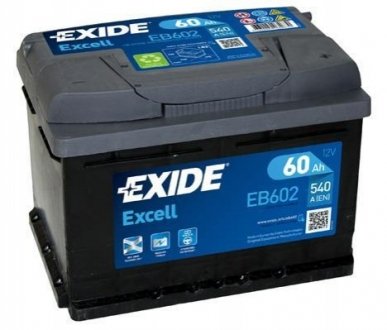 EB602 Exide АКБ 6СТ-60 R+ (пт540) (необслуж) (низкий) EXCELL Exide