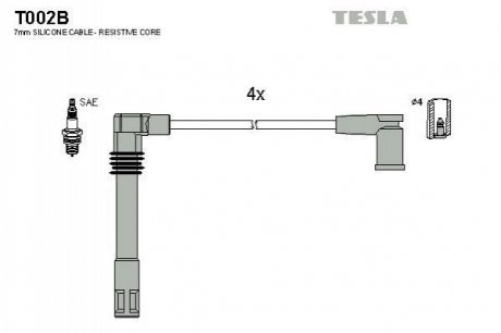 T002B TESLA  Провода высоковольтные (к-кт) SKODA OCTAVIA I 1.8i (T002B) TESLA BLATNA
