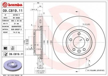 09.C819.11 Brembo Гальмівний диск