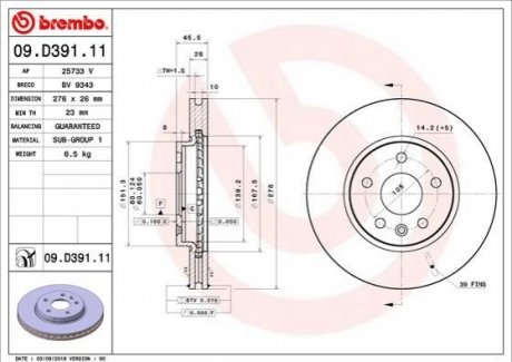 09.D391.11 Brembo Гальмівний диск