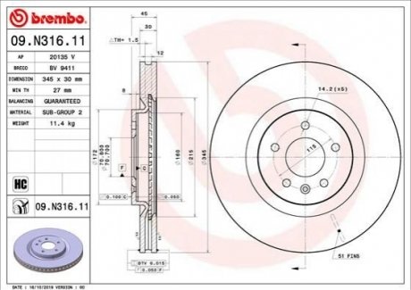 09.N316.11 Brembo Гальмівний диск