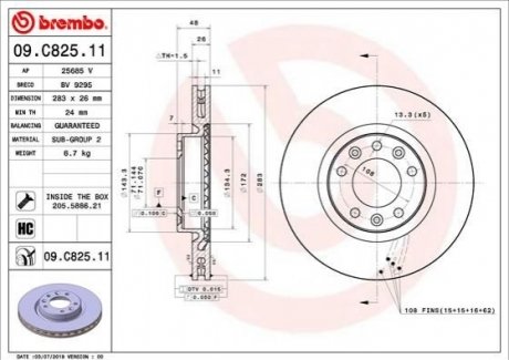 09.C825.11 Brembo Гальмівний диск