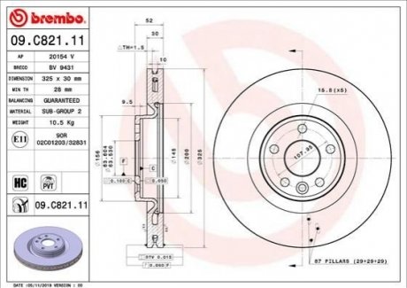 09.C821.11 Brembo Гальмівний диск