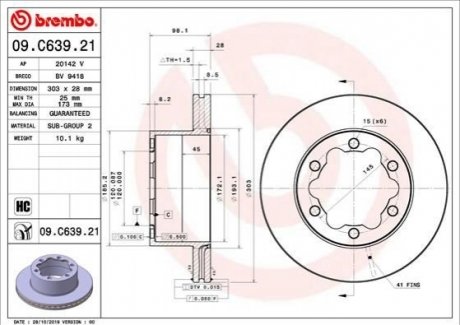 09.C639.21 Brembo Гальмівний диск