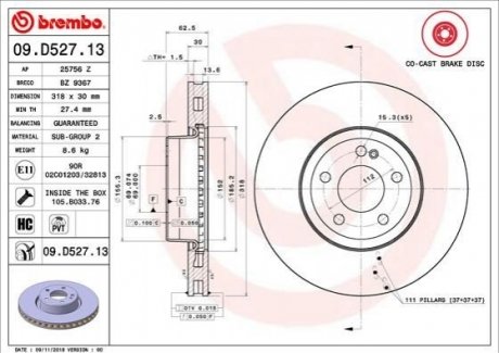 09.D527.13 Brembo Гальмівний диск