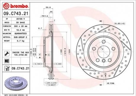 09.C743.21 Brembo Гальмівний диск