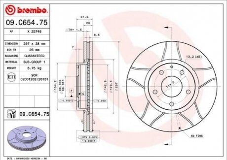 09.C654.75 Brembo Гальмівний диск