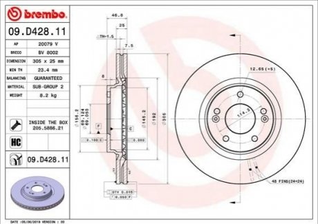 09.D428.11 Brembo Гальмівний диск