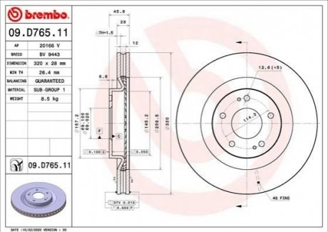 09.D765.11 Brembo Гальмівний диск