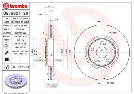 09.9821.21 Brembo Гальмівний диск