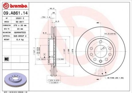 09.A861.14 Brembo Гальмівний диск