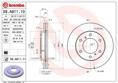 09.A911.11 Brembo Гальмівний диск