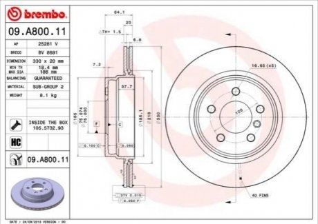 09.A800.11 Brembo Гальмівний диск