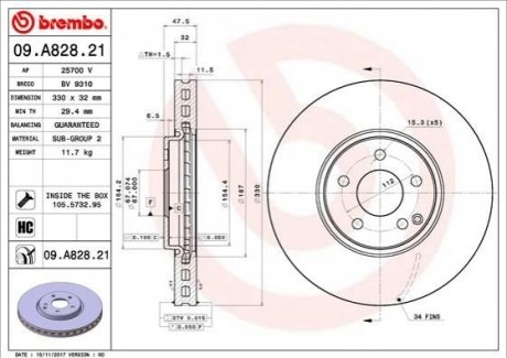 09.A828.21 Brembo Гальмівний диск