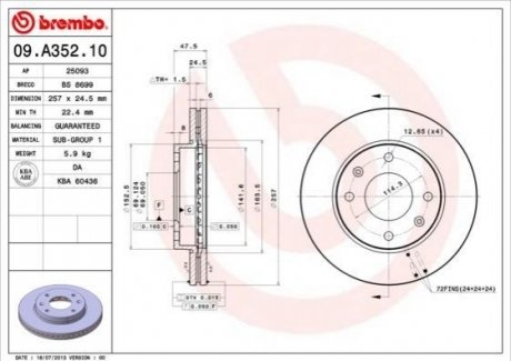 09.A352.10 Brembo Гальмівний диск