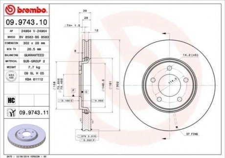 09.9743.11 Brembo Гальмівний диск