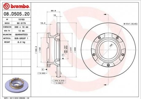 08.D505.20 Brembo Гальмівний диск