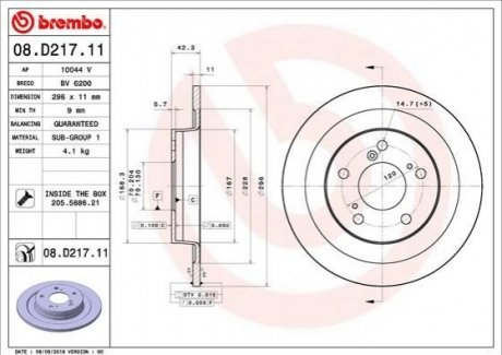 08.D217.11 Brembo Гальмівний диск