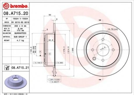 08.A715.21 Brembo Гальмівний диск