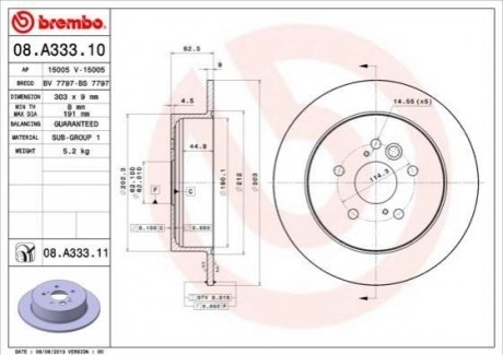 08.A333.11 Brembo Диск гальмівний