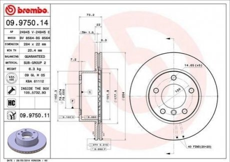 09.9750.11 Brembo Гальмівний диск