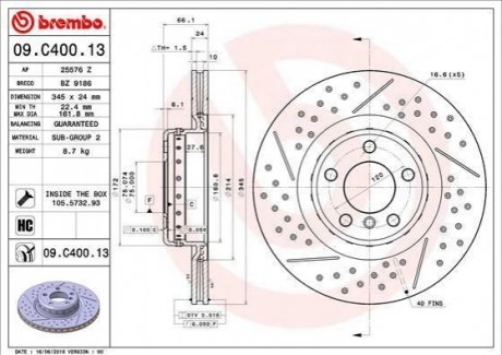 09.C400.13 Brembo Гальмівний диск