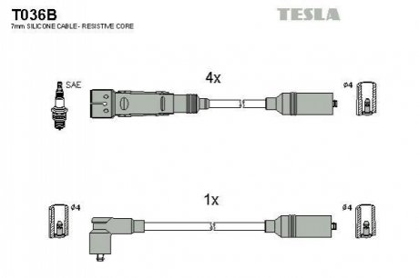 T036B TESLA  Комплект кабелiв запалювання
