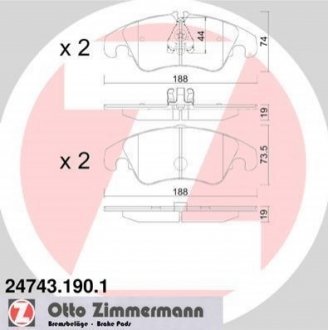 24743.190.1 Otto Zimmermann GmbH Колодки тормозные (без датчика)