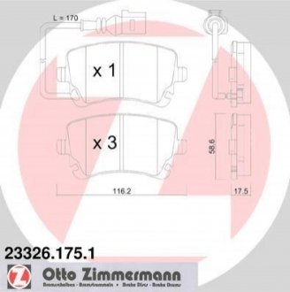 23326.175.1 Otto Zimmermann GmbH Колодки тормозные (с датчиком)