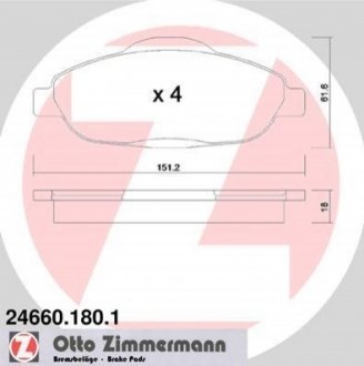 24660.180.1 Otto Zimmermann GmbH Комплект гальмівних колодок