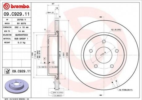 09.C929.11 Brembo Гальмівний диск