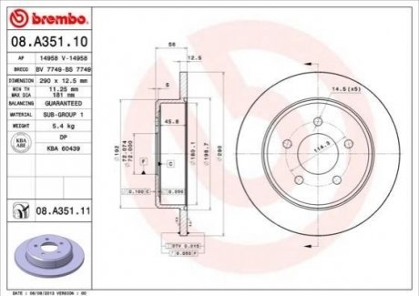 08.A351.11 Brembo Гальмівний диск