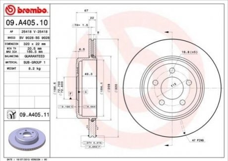 09.A405.11 Brembo Гальмівний диск