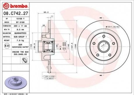 08.C742.27 Brembo Гальмівний диск